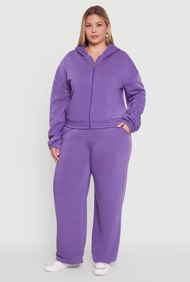 Plus Fleece High Waisted Wide Leg Sweatpants