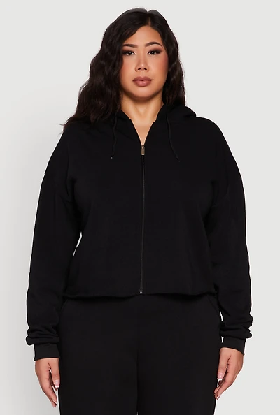 Womens Plus Raw Hem Zip Front Hooded Sweatshirt,