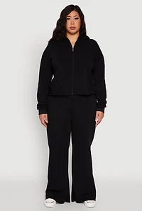 Womens Plus Size Raw Hem Zip Front Hooded Sweatshirt, Black, Size 1X