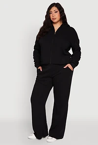 Womens Plus Size Raw Hem Zip Front Hooded Sweatshirt, Black, Size 1X
