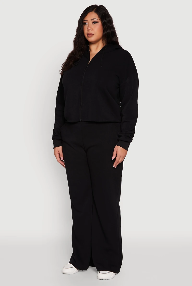 Womens Plus Size Raw Hem Zip Front Hooded Sweatshirt, Black, Size 1X