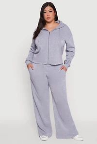 Womens Plus Size Raw Hem Zip Front Hooded Sweatshirt, Grey, Size 2X
