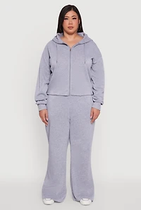 Womens Plus Size Raw Hem Zip Front Hooded Sweatshirt, Grey, Size 2X