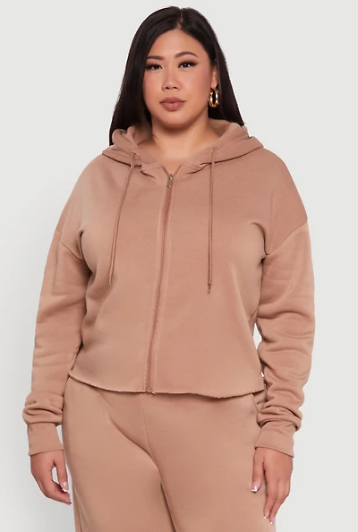 Womens Plus Raw Hem Zip Front Hooded Sweatshirt, 3X