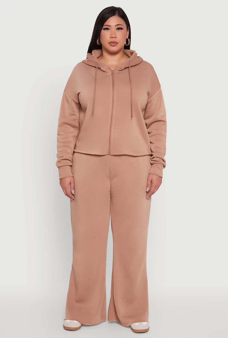 Womens Plus Raw Hem Zip Front Hooded Sweatshirt, 1X