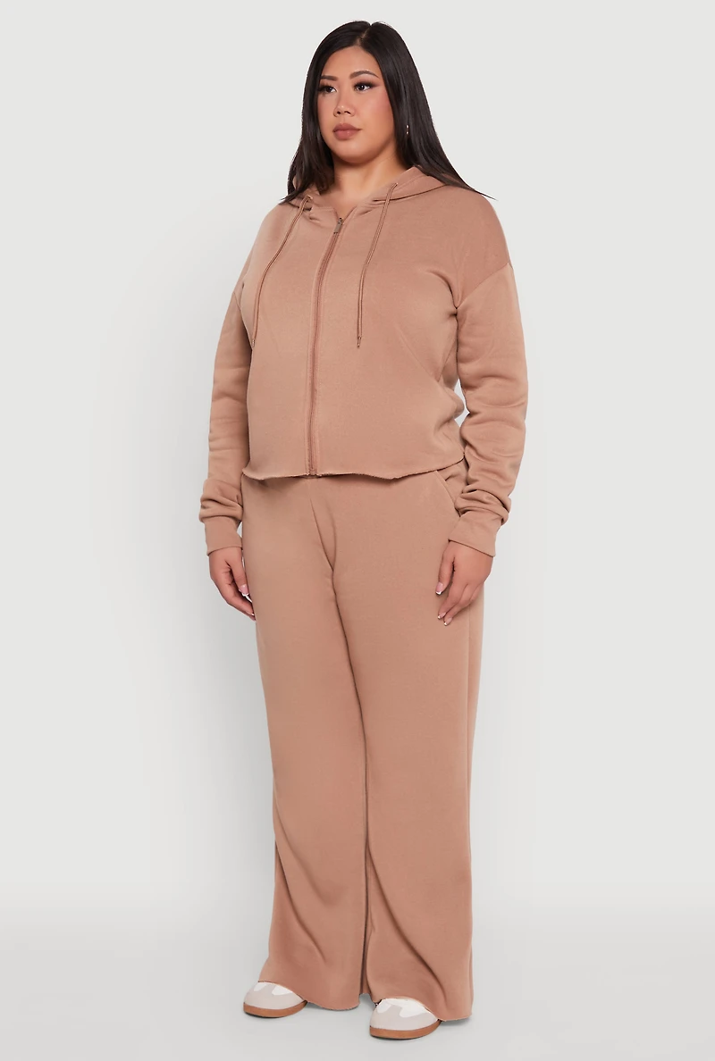 Womens Plus Raw Hem Zip Front Hooded Sweatshirt, 1X