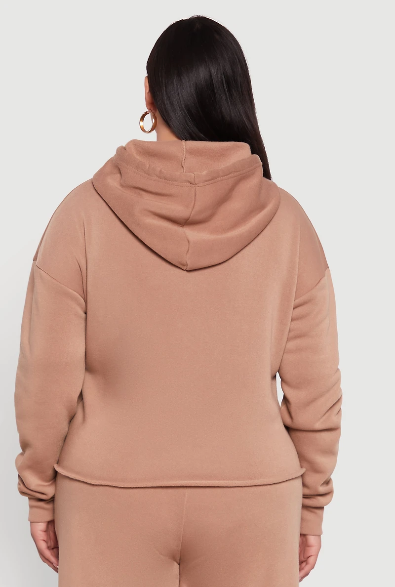 Womens Plus Raw Hem Zip Front Hooded Sweatshirt, 3X