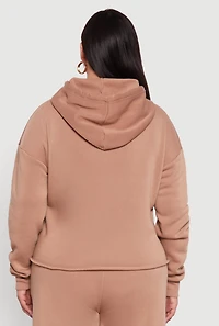 Womens Plus Size Raw Hem Zip Front Hooded Sweatshirt, Beige, Size 1X
