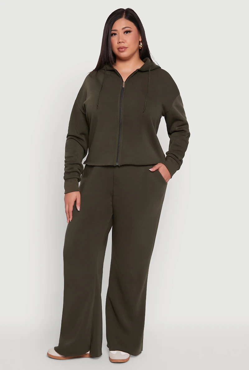 Womens Plus Size Raw Hem Zip Front Hooded Sweatshirt, Green, Size 2X