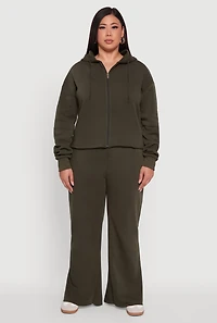 Womens Plus Size Raw Hem Zip Front Hooded Sweatshirt, Green, Size 2X