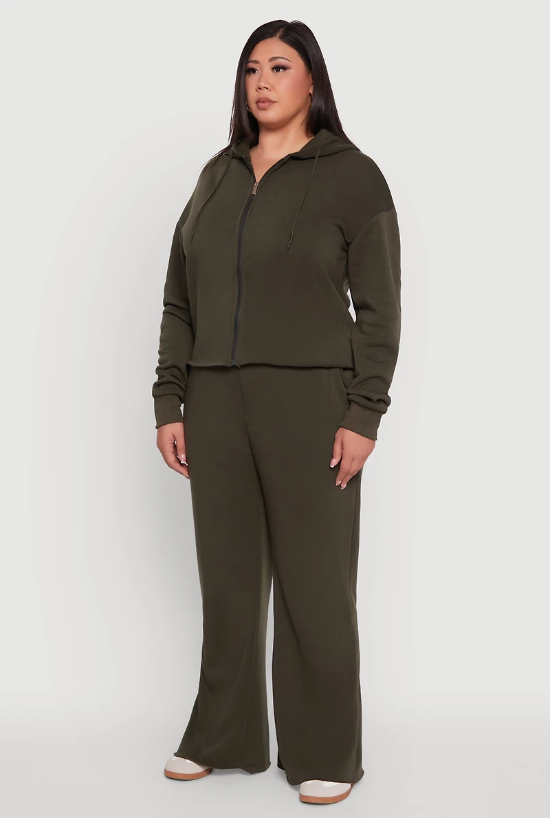 Womens Plus Size Raw Hem Zip Front Hooded Sweatshirt, Green, Size 2X