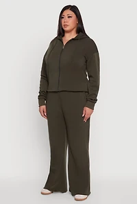 Womens Plus Size Raw Hem Zip Front Hooded Sweatshirt, Green, Size 2X