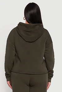Womens Plus Size Raw Hem Zip Front Hooded Sweatshirt, Green, Size 1X