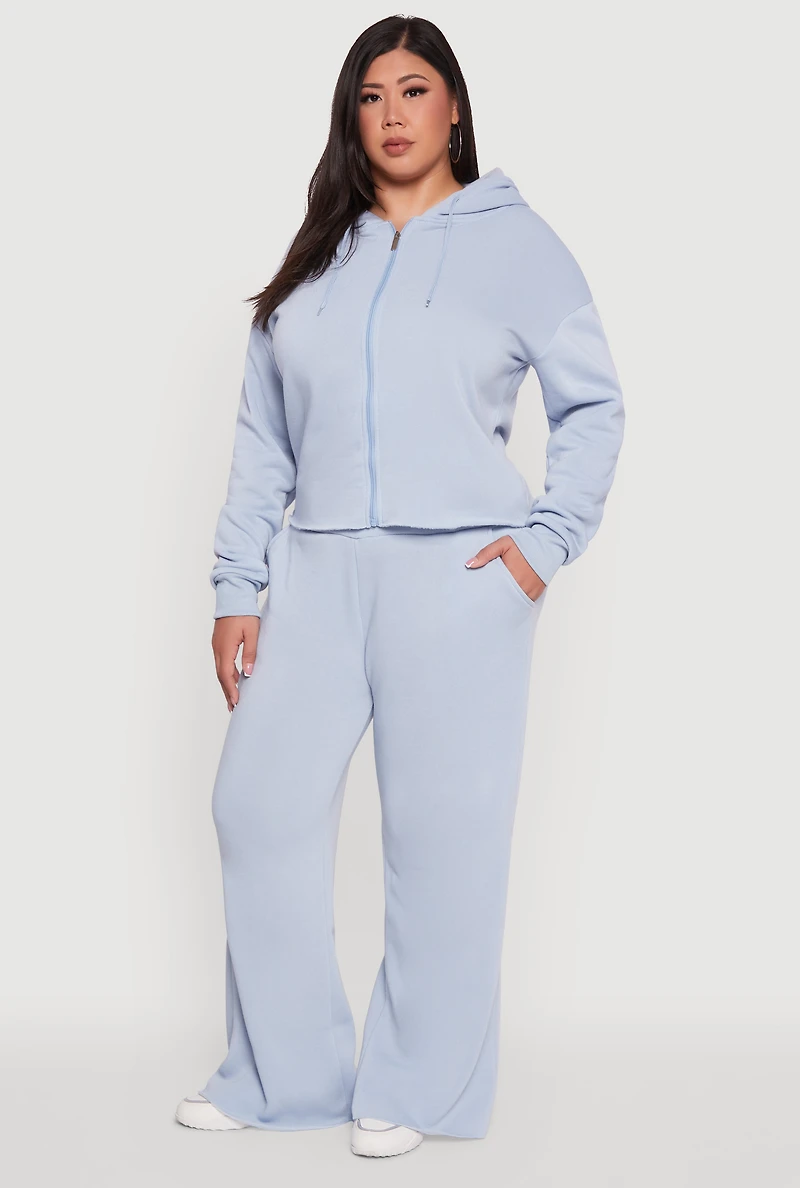 Womens Plus Size Raw Hem Zip Front Hooded Sweatshirt, Blue, Size 1X