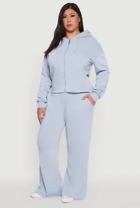 Womens Plus Size Raw Hem Zip Front Hooded Sweatshirt, Blue, Size 1X