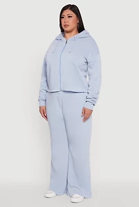Womens Plus Size Raw Hem Zip Front Hooded Sweatshirt, Blue, Size 1X