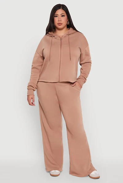 Womens Plus Size High Waisted Raw Hem Sweatpants, Khaki, Size 3X