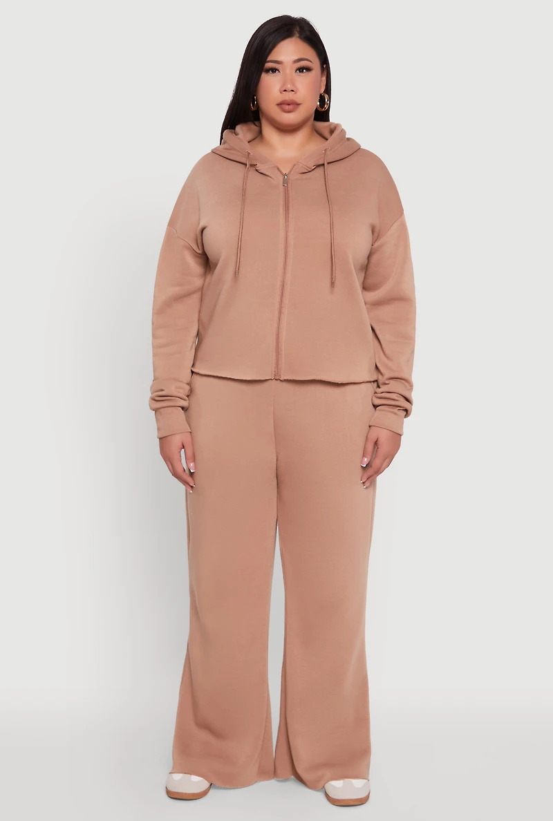 Womens Plus Size High Waisted Raw Hem Sweatpants, Khaki, Size 3X