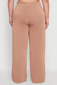 Womens Plus Size High Waisted Raw Hem Sweatpants, Khaki, Size 3X