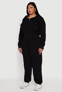 Womens Plus Half Zip Collared Cargo Pocket Sweatshirt,