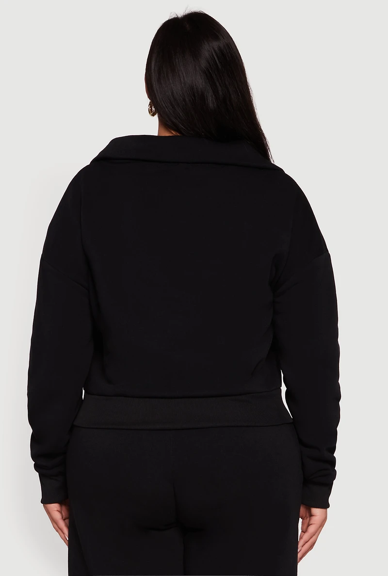 Womens Plus Half Zip Collared Cargo Pocket Sweatshirt,