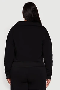 Womens Plus Half Zip Collared Cargo Pocket Sweatshirt,