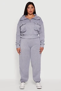 Womens Plus Size Half Zip Collared Cargo Pocket Sweatshirt, Grey, Size 2X
