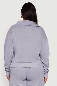 Womens Plus Size Half Zip Collared Cargo Pocket Sweatshirt, Grey, Size 2X