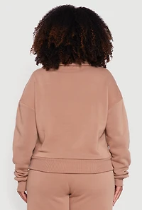 Womens Plus Size Half Zip Collared Cargo Pocket Sweatshirt, Brown, Size 1X