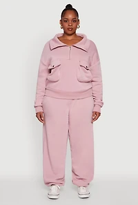 Plus Half Zip Collared Cargo Pocket Sweatshirt