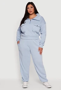 Womens Plus Half Zip Collared Cargo Pocket Sweatshirt, 2X