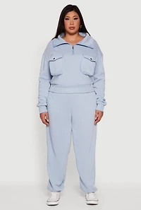 Womens Plus Half Zip Collared Cargo Pocket Sweatshirt,