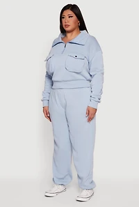 Womens Plus Half Zip Collared Cargo Pocket Sweatshirt,