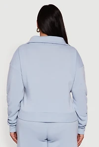 Womens Plus Half Zip Collared Cargo Pocket Sweatshirt,