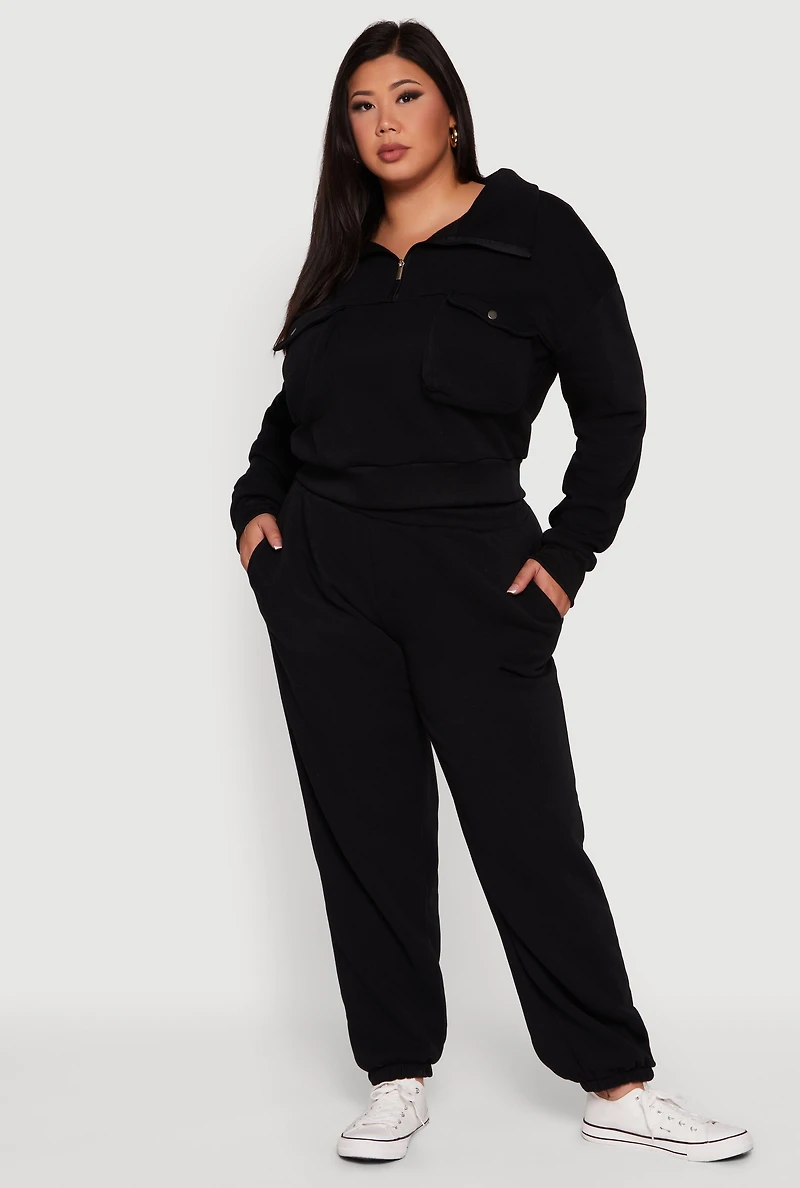 Womens Plus Size Fleece Lined High Waist Sweatpants, Black, Size 2X