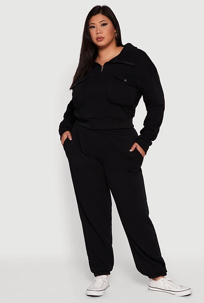 Womens Plus Size Fleece Lined High Waist Sweatpants, Black, Size 2X
