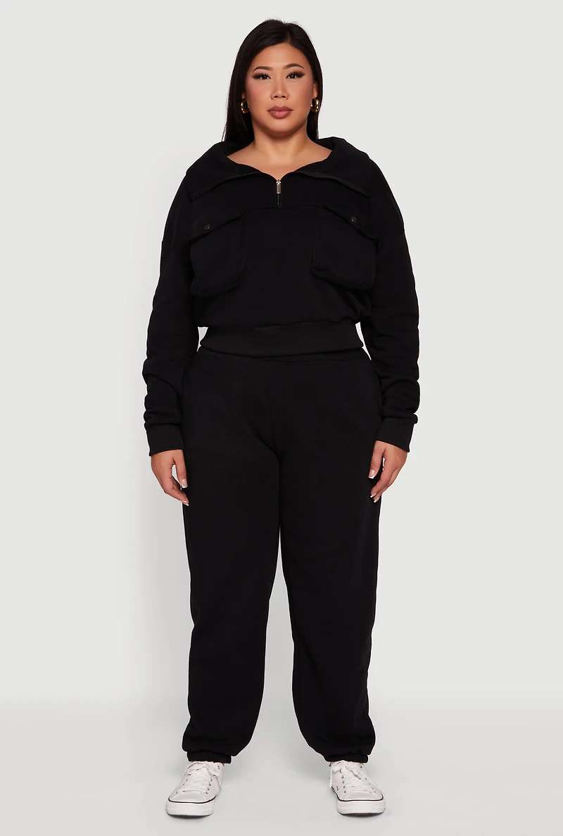 Womens Plus Size Fleece Lined High Waist Sweatpants, Black, Size 2X