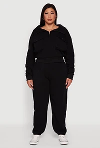 Womens Plus Size Fleece Lined High Waist Sweatpants, Black, Size 2X