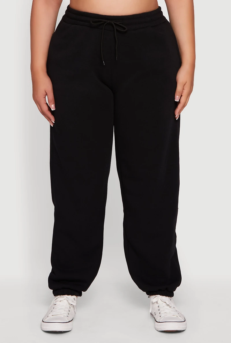 Womens Plus Size Fleece Lined High Waist Sweatpants, Black, Size 2X