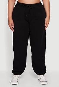 Womens Plus Size Fleece Lined High Waist Sweatpants, Black, Size 2X