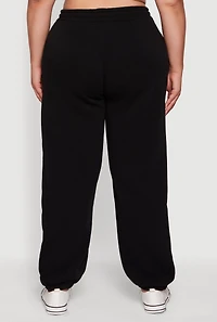 Womens Plus Size Fleece Lined High Waist Sweatpants, Black, Size 2X