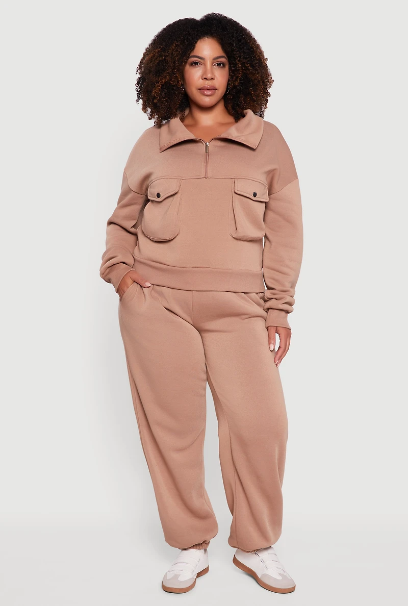 Womens Plus Size Fleece Lined High Waist Sweatpants, Brown, Size 1X