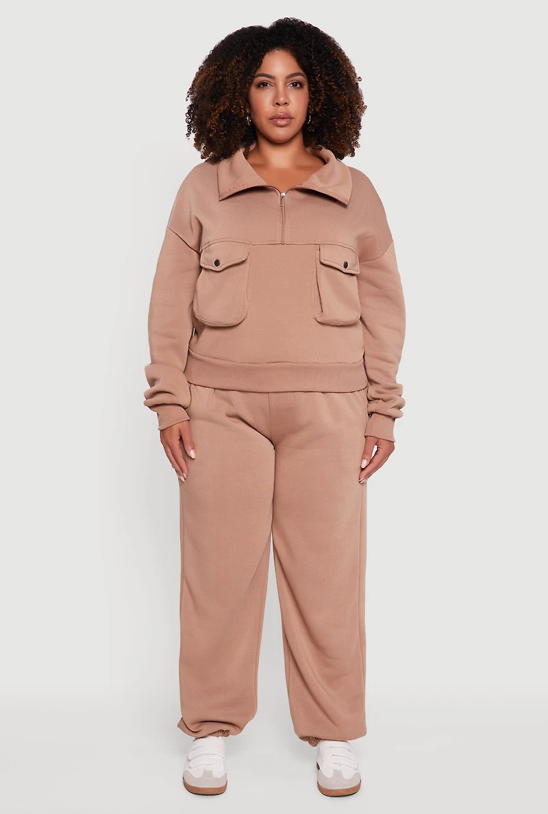 Womens Plus Size Fleece Lined High Waist Sweatpants, Brown, Size 1X