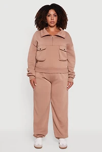 Womens Plus Size Fleece Lined High Waist Sweatpants, Brown, Size 1X