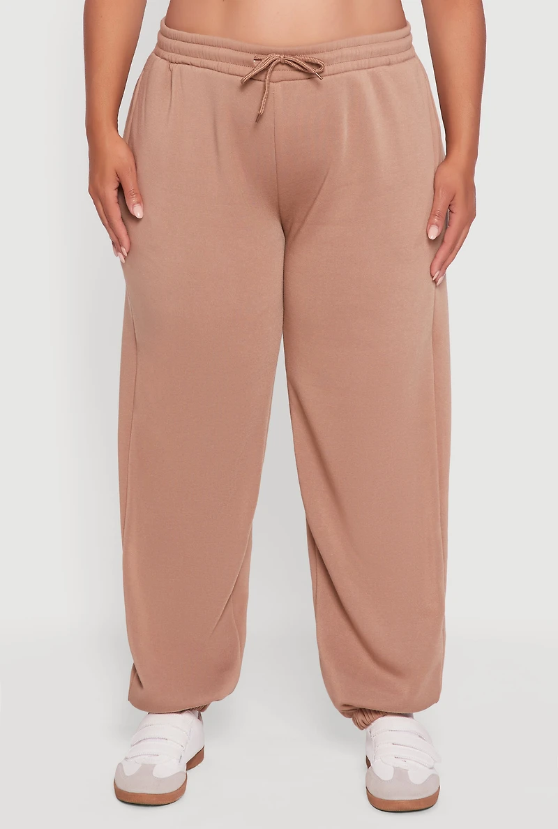 Womens Plus Size Fleece Lined High Waist Sweatpants, Brown, Size 1X
