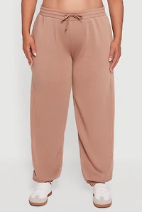 Womens Plus Size Fleece Lined High Waist Sweatpants, Brown, Size 1X