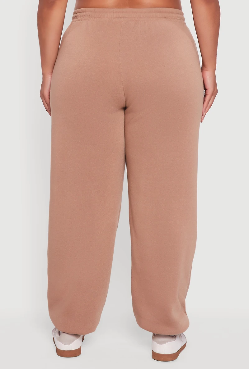 Womens Plus Size Fleece Lined High Waist Sweatpants, Brown, Size 1X