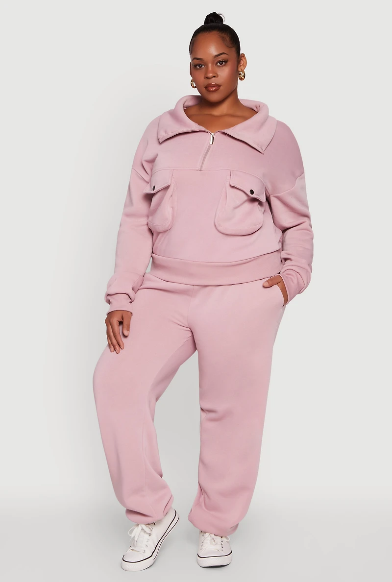 Womens Plus Size Fleece Lined High Waist Joggers, Pink, Size 2X