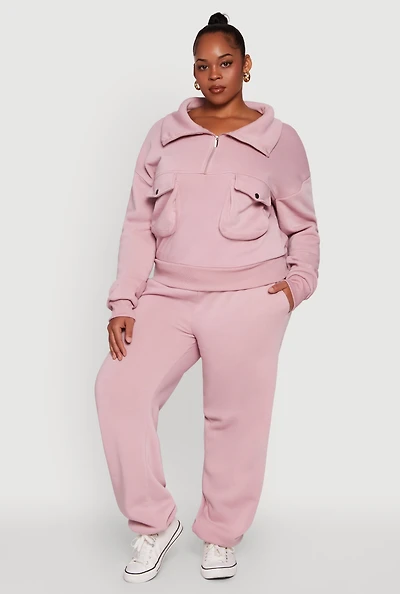 Womens Plus Size Fleece Lined High Waist Joggers, Pink, Size 2X