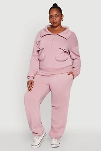 Womens Plus Size Fleece Lined High Waist Joggers, Pink, Size 2X